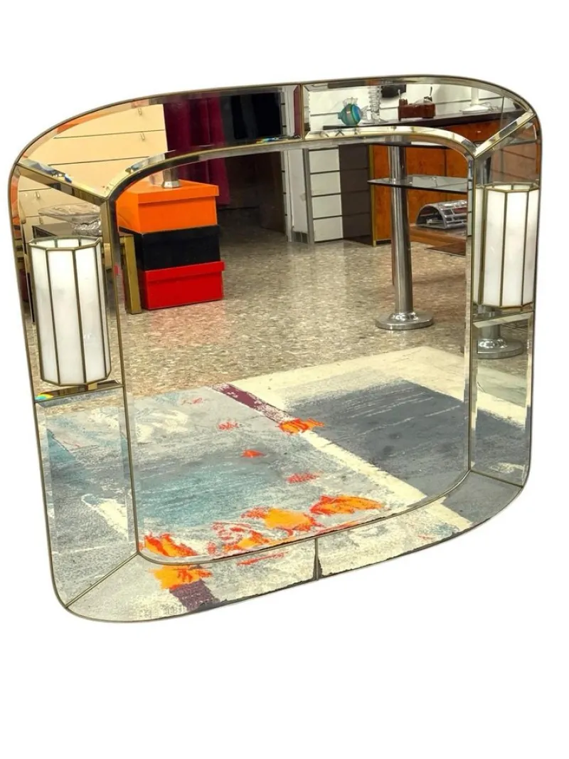 Pamono Hollywood Regency Wall Mirror with Wall Lights, 1970s> Mirrors
