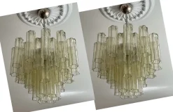 Pamono Honey Murano Glass Chandeliers, Set of 2