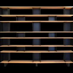 Clearance Pamono Horizontal Matte Black Steel and Oak Bookcase by Atelier Cabanel