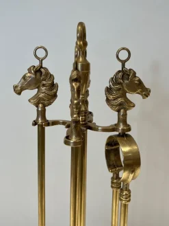 Discount Pamono Horse Head Fire Tools in Brass in the style of the Maison Jansen, 1950s, Set of 5
