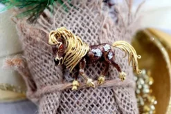Best Pamono Horse Shaped Gold Brooch with Enamel Applications and Diamonds