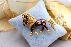 Best Pamono Horse Shaped Gold Brooch with Enamel Applications and Diamonds