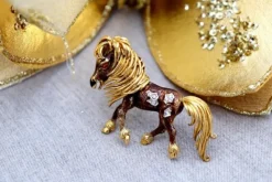 Best Pamono Horse Shaped Gold Brooch with Enamel Applications and Diamonds