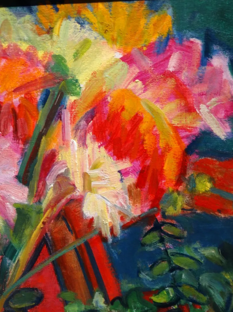 Pamono Huguette Baudrot, Ochre Vase and Orange Flowers, 1950s, Oil on Canvas> Contemporary|Painting