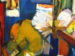 Pamono Huguette Baudrot, Still Life with Guitar, Oil on Canvas, Framed> Contemporary|Painting