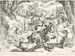 Pamono Hunting Scene - Original Etching by Antonio Tempesta - Early 17th Century Early 17th Century> Old Masters