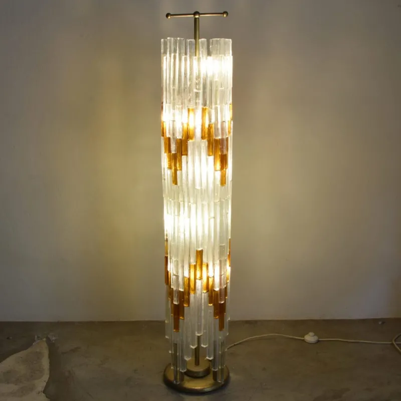 Pamono Ice & Orange Murano Glass Floor Lamp by Albano Poli for the Poliarte> Floor Lamps