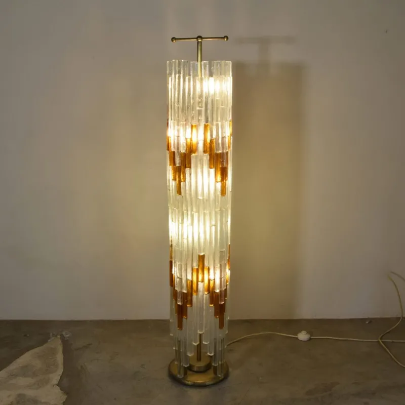 Pamono Ice & Orange Murano Glass Floor Lamp by Albano Poli for the Poliarte> Floor Lamps