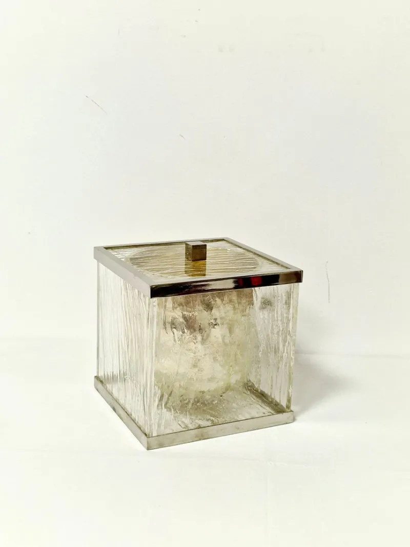 Pamono Ice Acrylic Glass and Steel Ice Bucket, Italy, 1970s> Ice Buckets & Wine Coolers