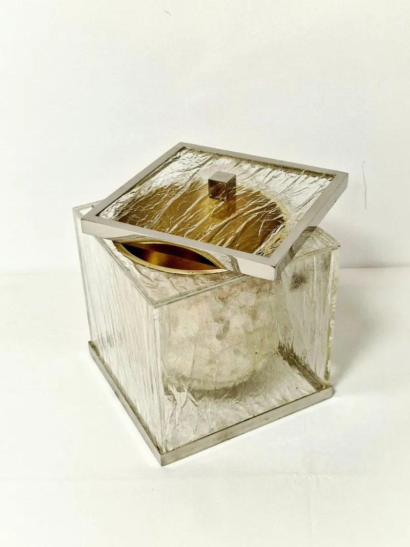 Pamono Ice Acrylic Glass and Steel Ice Bucket, Italy, 1970s> Ice Buckets & Wine Coolers