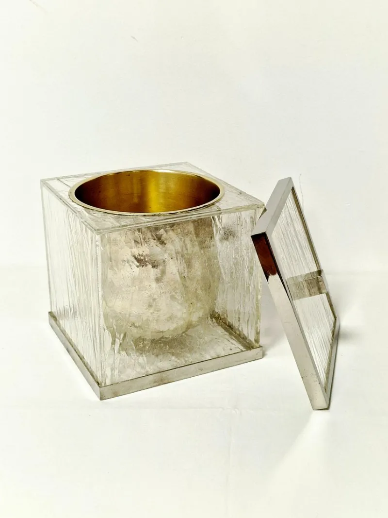 Pamono Ice Acrylic Glass and Steel Ice Bucket, Italy, 1970s> Ice Buckets & Wine Coolers