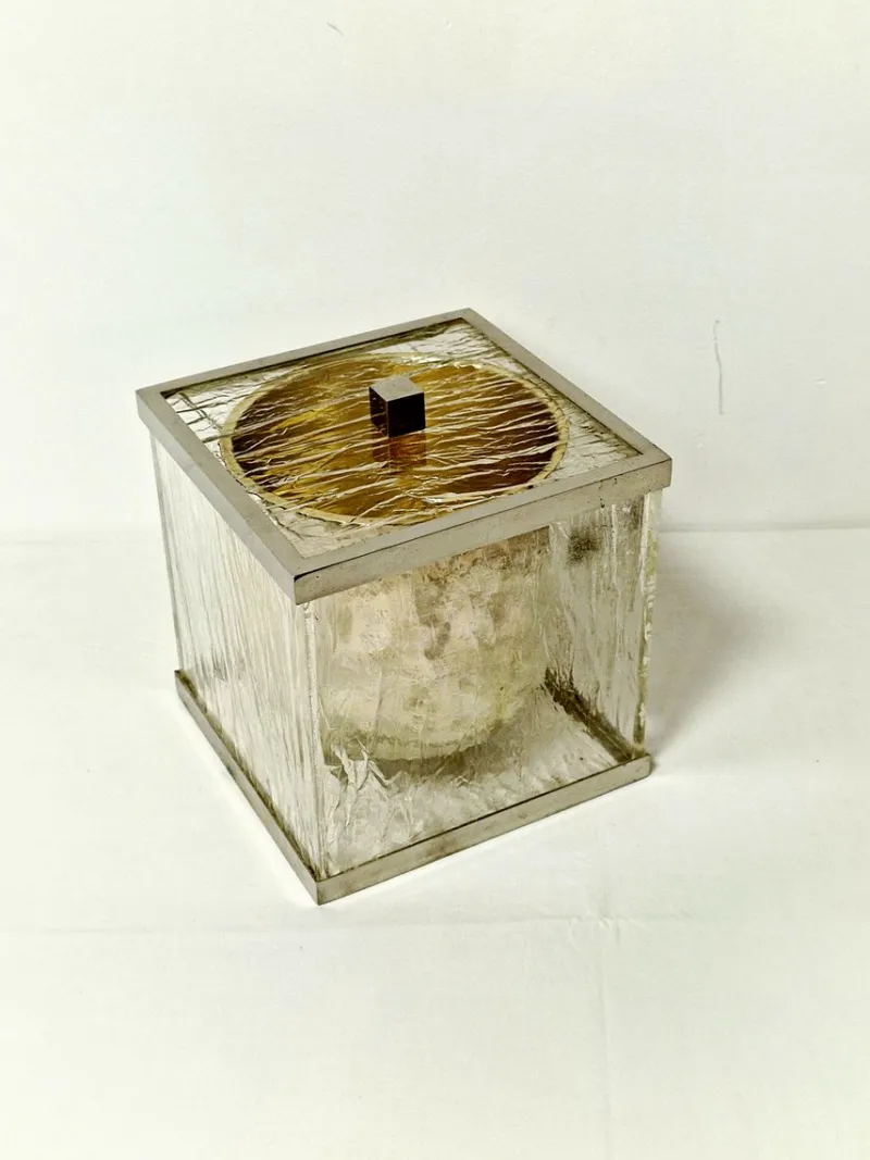 Pamono Ice Acrylic Glass and Steel Ice Bucket, Italy, 1970s> Ice Buckets & Wine Coolers