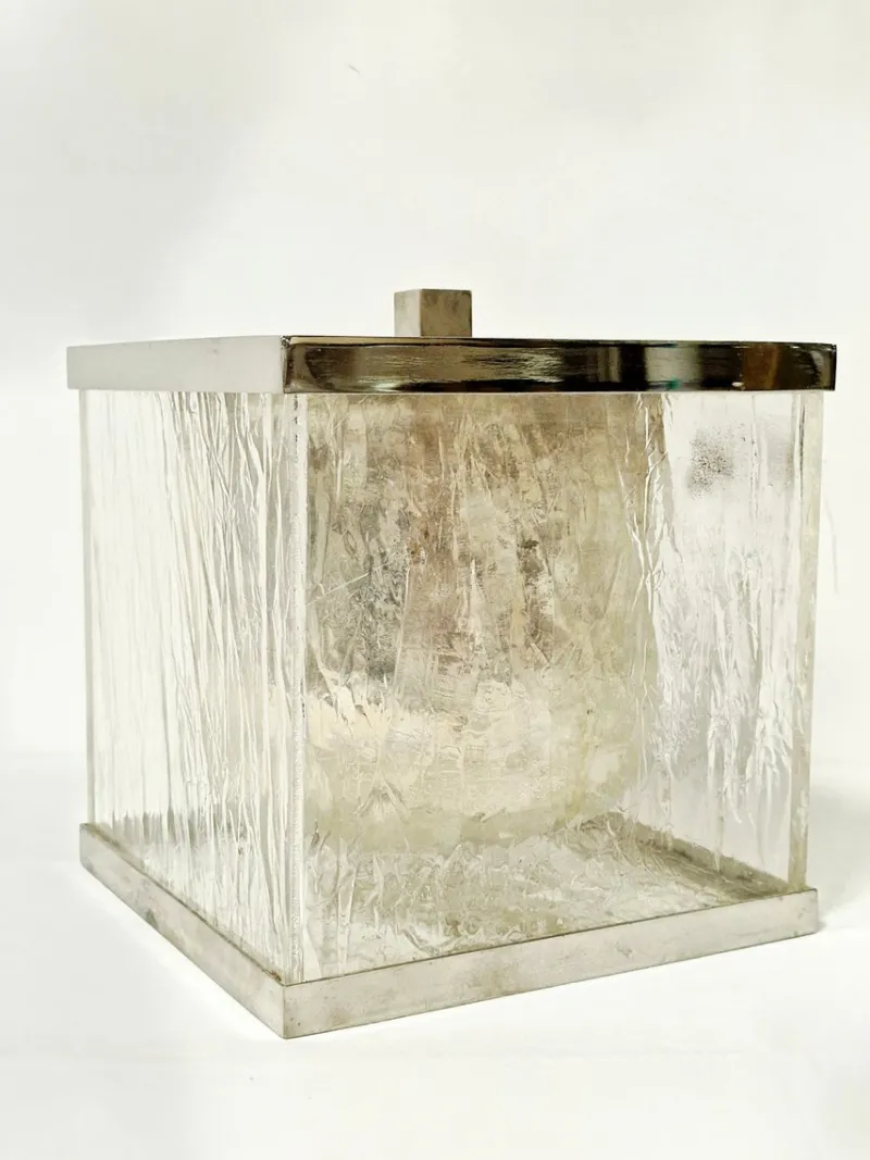 Pamono Ice Acrylic Glass and Steel Ice Bucket, Italy, 1970s> Ice Buckets & Wine Coolers