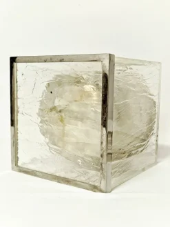 Pamono Ice Acrylic Glass and Steel Ice Bucket, Italy, 1970s><noscript><img width=