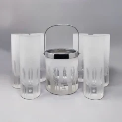 Hot Pamono Ice Bucket with Glasses in Hand Cut Lead Crystal from Kristal, Italy, 1960, Set of 7
