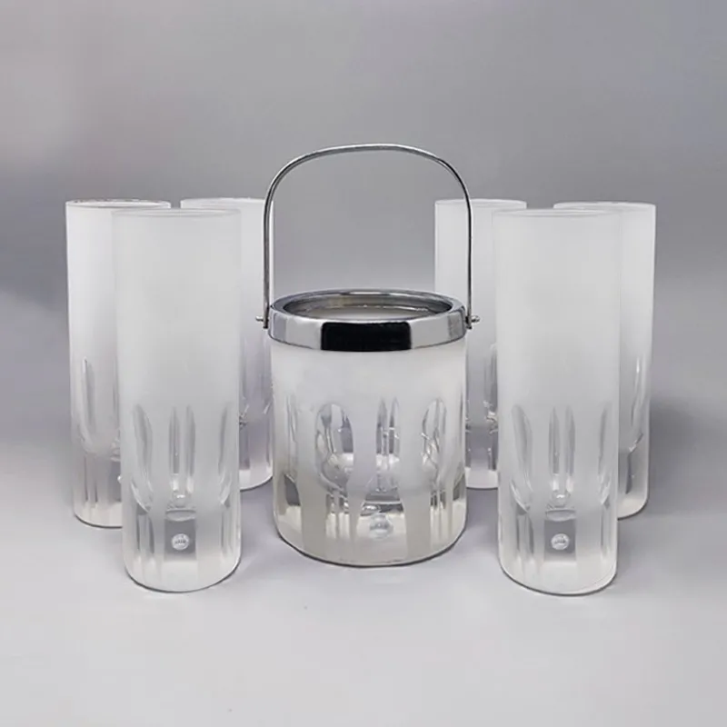 Hot Pamono Ice Bucket with Glasses in Hand Cut Lead Crystal from Kristal, Italy, 1960, Set of 7