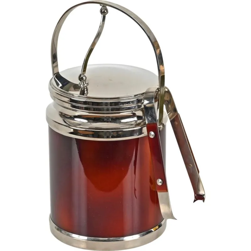 Pamono Ice Bucket with Tongs in Tortoiseshell Style Acrylic Glass and Chrome from Alpac, France, 1970s, Set of 2> Ice Buckets & Wine Coolers