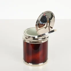 Pamono Ice Bucket with Tongs in Tortoiseshell Style Acrylic Glass and Chrome from Alpac, France, 1970s, Set of 2><noscript><img width=