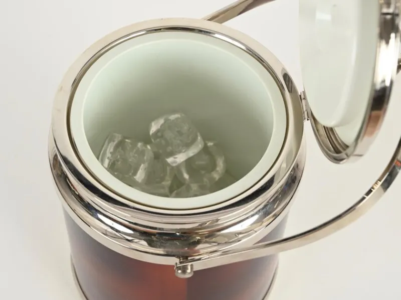 Pamono Ice Bucket with Tongs in Tortoiseshell Style Acrylic Glass and Chrome from Alpac, France, 1970s, Set of 2> Ice Buckets & Wine Coolers
