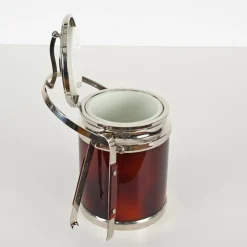 Pamono Ice Bucket with Tongs in Tortoiseshell Style Acrylic Glass and Chrome from Alpac, France, 1970s, Set of 2><noscript><img width=
