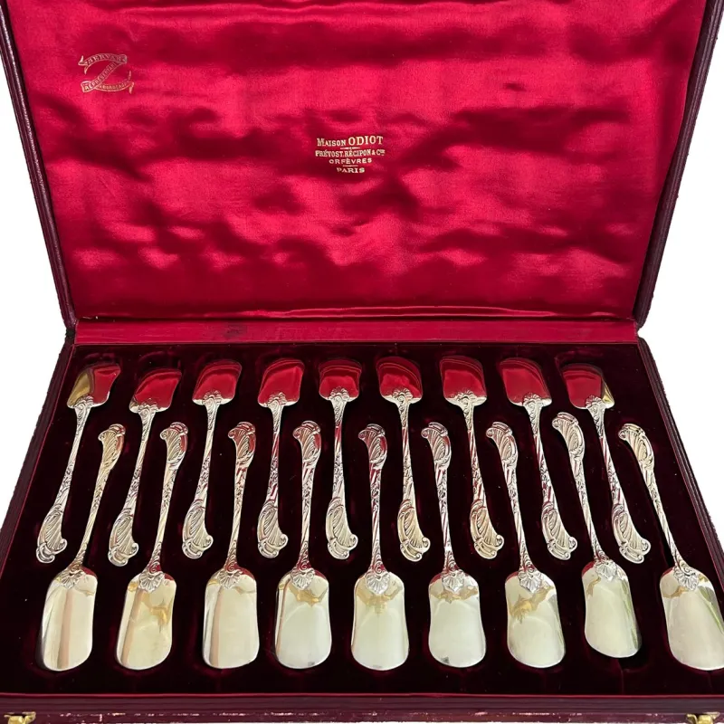 Pamono Ice Cream Spoons in Sterling Silver and Vermeil from Odiot, France, 19th Century, Set of 18> Cutlery & Serving Utensils
