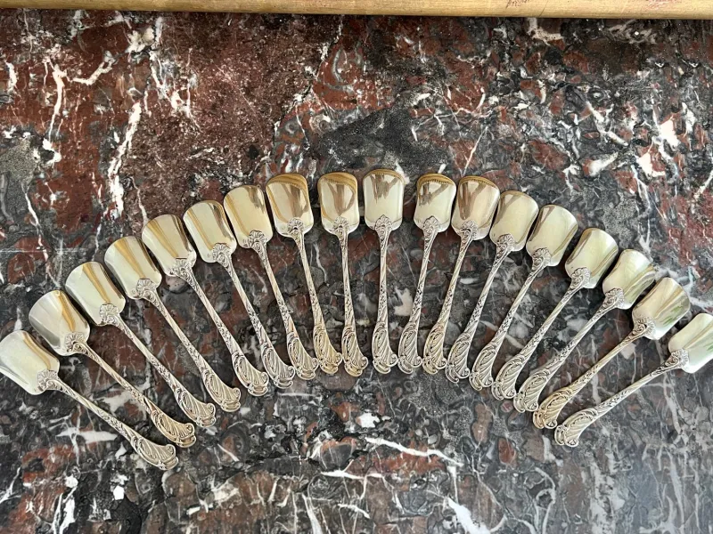 Pamono Ice Cream Spoons in Sterling Silver and Vermeil from Odiot, France, 19th Century, Set of 18> Cutlery & Serving Utensils
