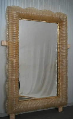 Outlet Pamono Illuminated Golden Murano Glass and Brass Wall Mirror, 2000