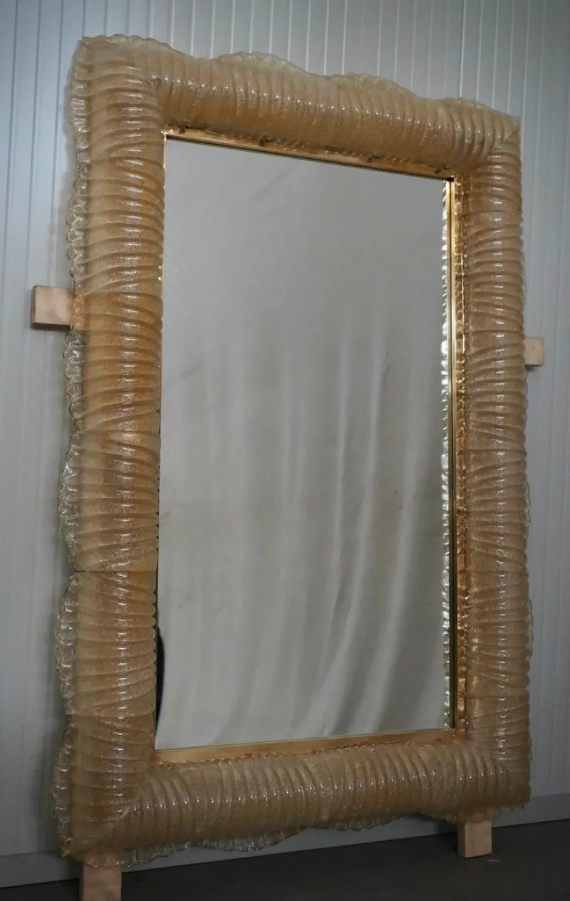 Outlet Pamono Illuminated Golden Murano Glass and Brass Wall Mirror, 2000