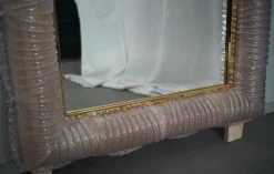 Outlet Pamono Illuminated Pink Murano Glass and Brass Wall Mirror, 2000s