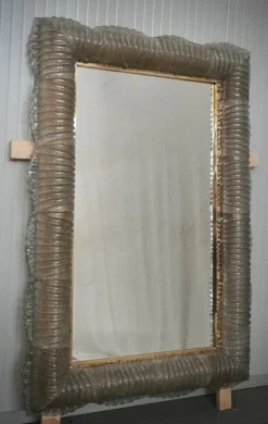 Online Pamono Illuminated Smoky Murano Glass and Brass Wall Mirror, 2000