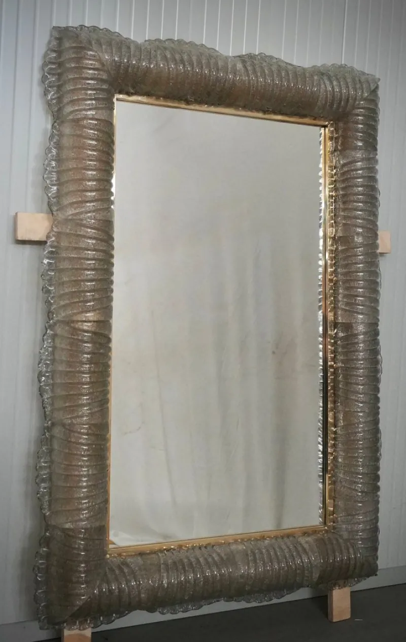 Online Pamono Illuminated Smoky Murano Glass and Brass Wall Mirror, 2000