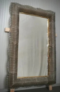 Online Pamono Illuminated Smoky Murano Glass and Brass Wall Mirror, 2000