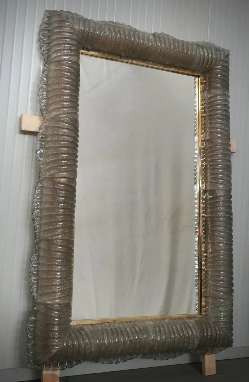 Online Pamono Illuminated Smoky Murano Glass and Brass Wall Mirror, 2000