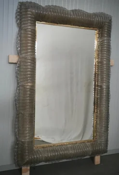 Online Pamono Illuminated Smoky Murano Glass and Brass Wall Mirror, 2000