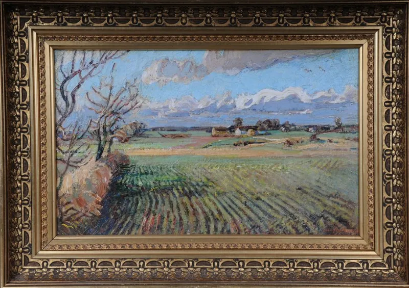 Best Pamono Impressionist Artist, Autumn Landscape, 20th Century, Oil on Canvas, Framed