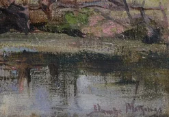 Outlet Pamono Impressionist Artist, Thatched Cottage by Stream, 1890s-1910s, Oil on Canvas