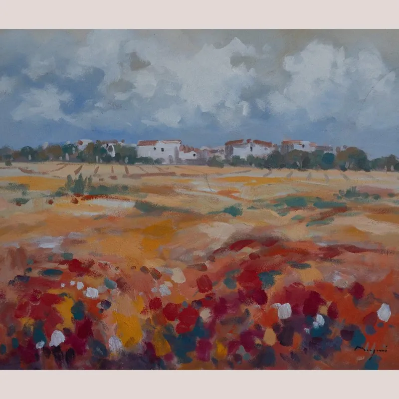 Discount Pamono Impressionist Artist, Wildflowers Landscape, Oil Painting
