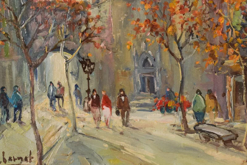 Hot Pamono Impressionist Autumn Cityscape, Late 20th-Century, Oil on Canvas, Framed