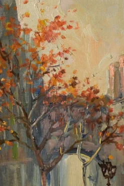 Hot Pamono Impressionist Autumn Cityscape, Late 20th-Century, Oil on Canvas, Framed