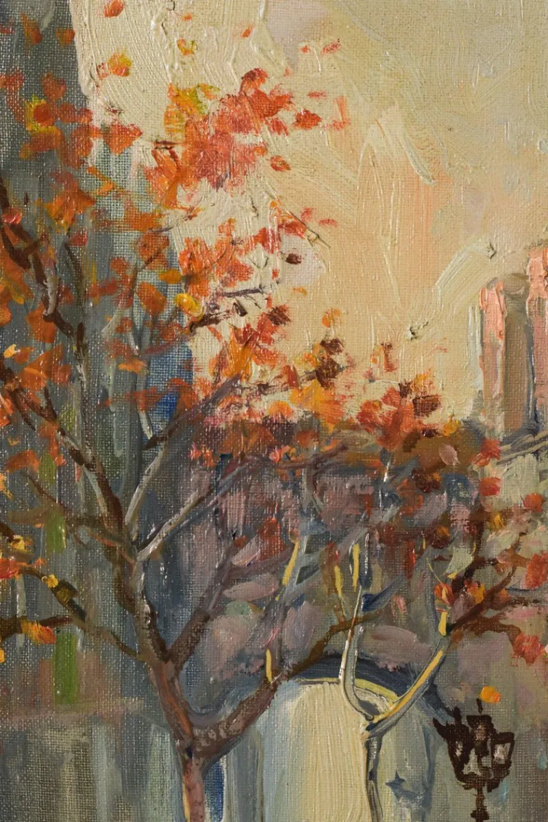 Hot Pamono Impressionist Autumn Cityscape, Late 20th-Century, Oil on Canvas, Framed