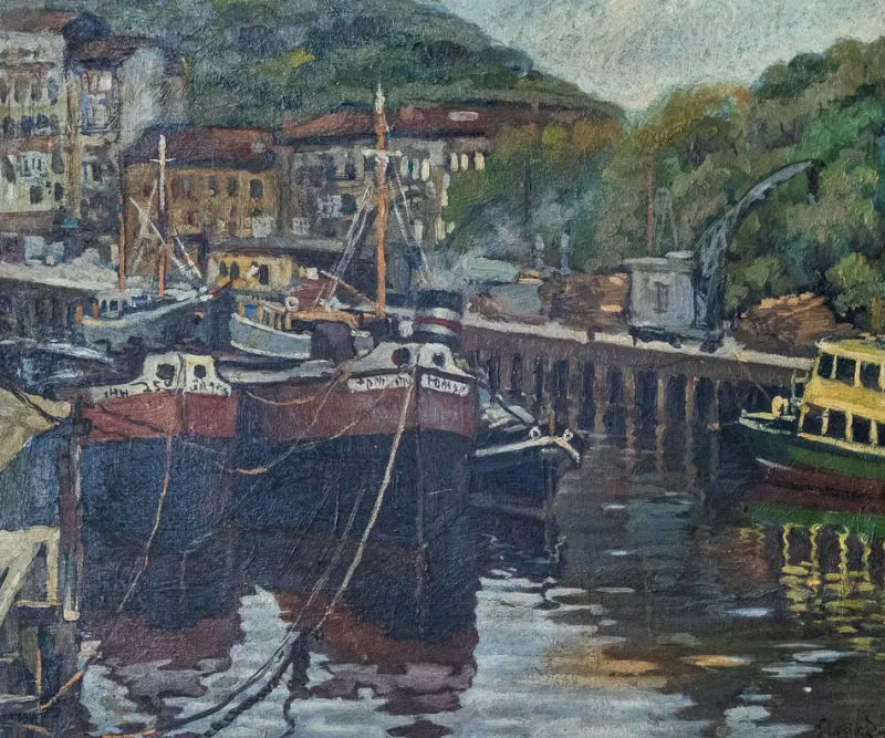New Pamono Impressionist Harbour Scene, 1960s, Oil on Canvas, Framed