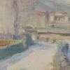 Outlet Pamono Impressionist Snowscape with Mountain Village, 1930s, Oil on Canvas, Framed