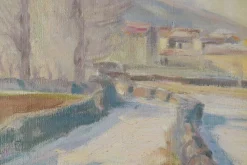 Outlet Pamono Impressionist Snowscape with Mountain Village, 1930s, Oil on Canvas, Framed
