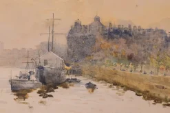 Discount Pamono Impressionist Temple Pier London, 1910s, Watercolour on Canvas, Framed