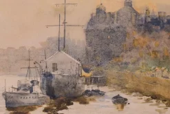 Discount Pamono Impressionist Temple Pier London, 1910s, Watercolour on Canvas, Framed