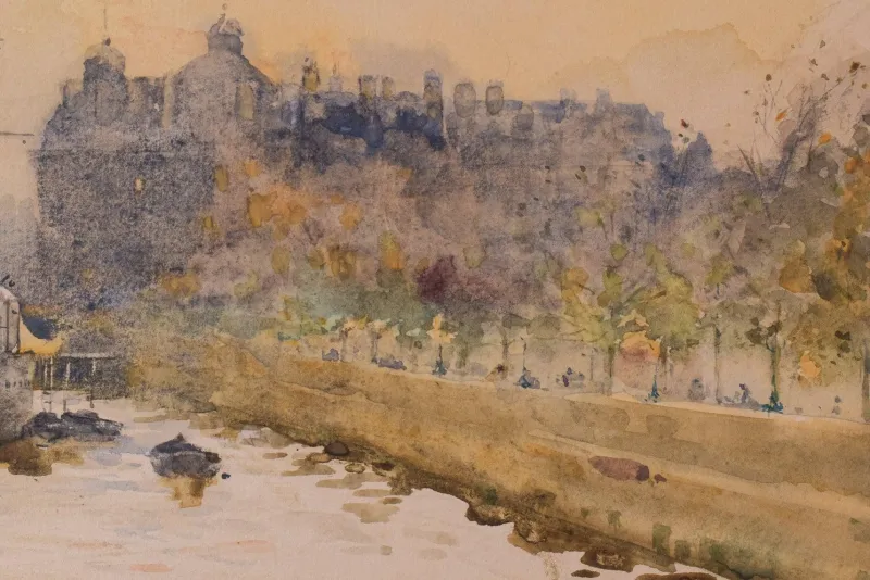 Discount Pamono Impressionist Temple Pier London, 1910s, Watercolour on Canvas, Framed