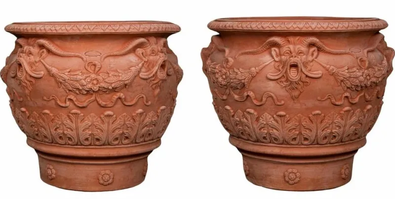 Hot Pamono Impruneta Terracotta Planters with Fauns, Late 20th Century, Set of 2