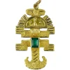 Pamono Inca God Icon 18k Yellow Gold Emerald Charm Pendant, 1960s> Necklaces
