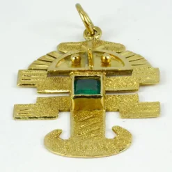 Pamono Inca God Icon 18k Yellow Gold Emerald Charm Pendant, 1960s> Necklaces