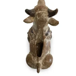 Pamono Indian Artist, Nandi Cow Sculpture, 1800s, Carved and Lacquered Wood